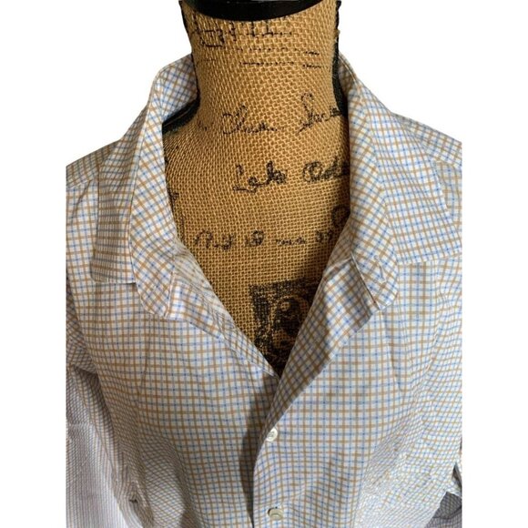 π 2/$30 π Egara 3X Long Sleeve Mens Button Up Shirt Blue and Tan - Picture 2 of 4